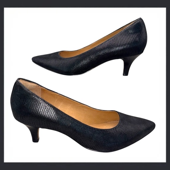 INDIGO BY CLARKS Sage Copper Comfort Heels - Women’s 9.5M Black Lizard Suede - Picture 7 of 10